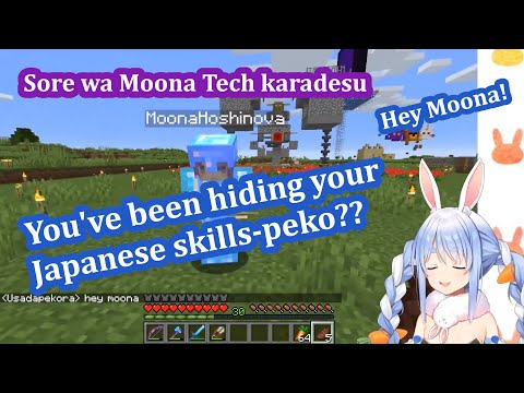Pekora is impressed by Moona's Japanese 【Hololive/Eng Sub】【Minecraft】