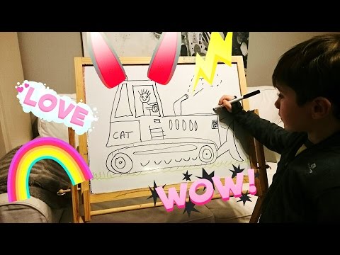 Learn to draw machines. Video for children. Drawings excavator, truck crane, bike, toys
