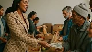Author Dionne Fields giving away money at a food bank