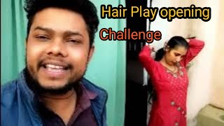 Long Hair play Funny Massage challenge| New hair play Bun Opening by Husband| Hair play Oiling|