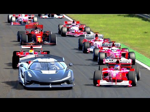 Koenigsegg Jesko with Jet Engine vs 2000s Ferrari F1 Cars - Monza