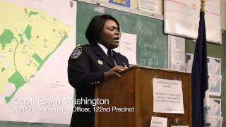 New commanding officer speaks during 122nd Precinct meeting