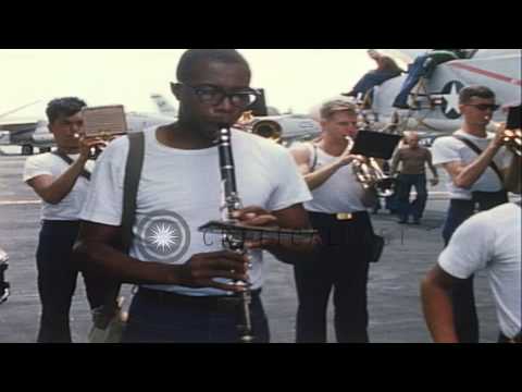 Band members on USS Constellation play their musical instruments on ship at Yanke...HD Stock Footage