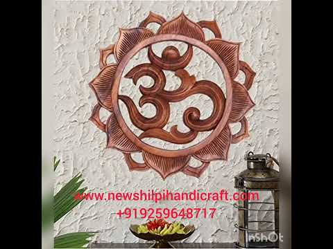 Brown wooden shilpi hand carved round wall medallion hanging...