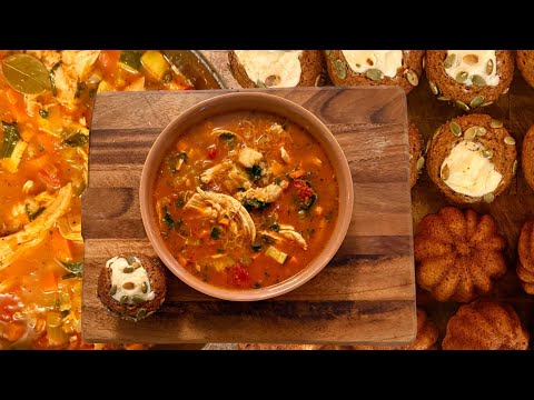 Tomato Chicken Stelline Soup and Pumpkin Muffins