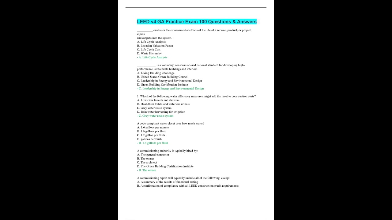 LEED v4 GA Practice Exam 100 Questions & Answers all correct pdf