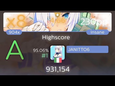 JANITTO6 🇮🇹 | Panda Eyes & Teminite - Highscore [Insane] #1 | 95.06% - 230pp | Audiosurf 2