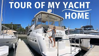 YACHT TOUR of MY LIVEABOARD HOME / Meridian AFT CABIN Motor Yacht WALKTHROUGH with SPECS &amp; Outtakes