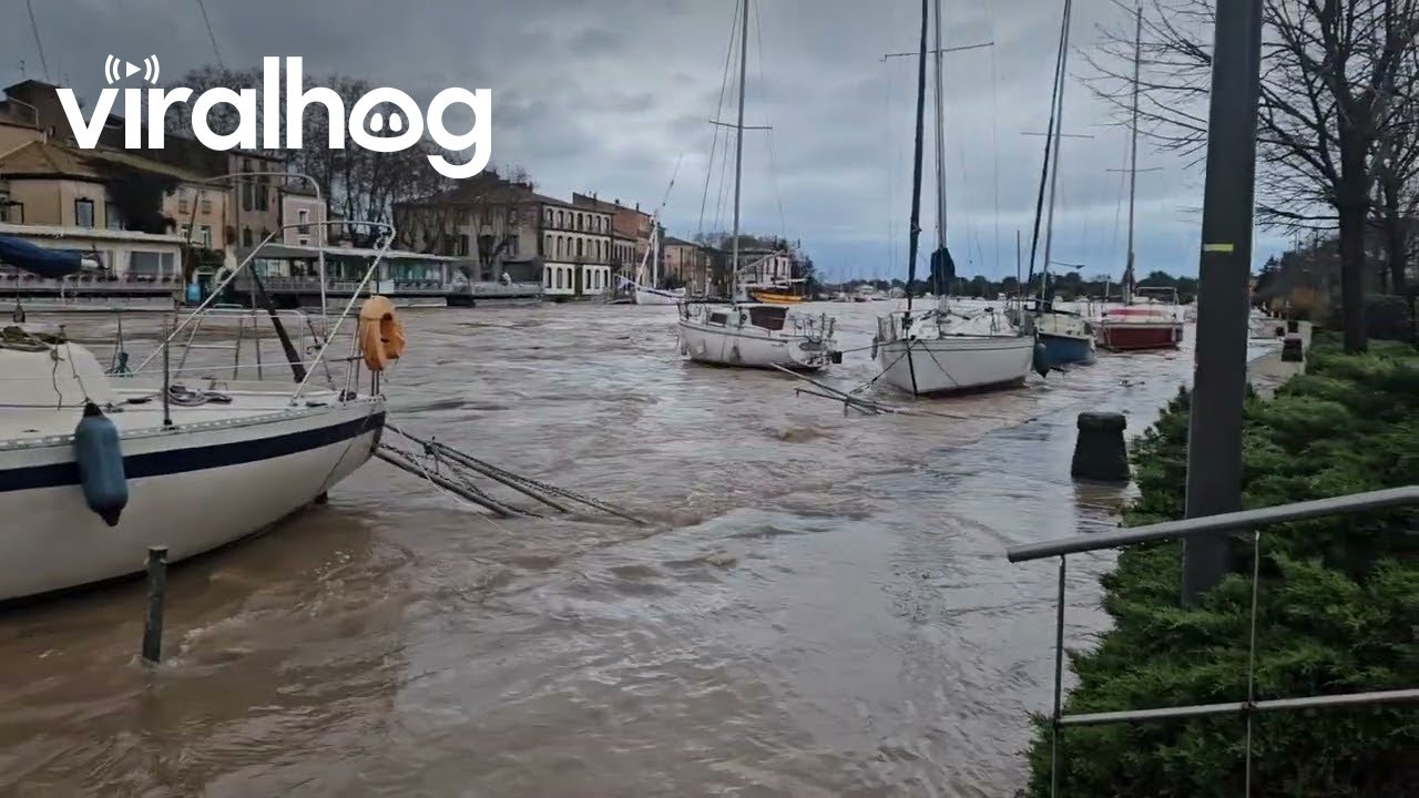 Unmoored Boat Floats Down Hérault River || ViralHog