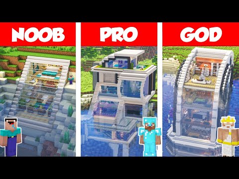 Minecraft NOOB vs PRO vs GOD: UNDERWATER MODERN HOUSE BUILD CHALLENGE in Minecraft / Animation