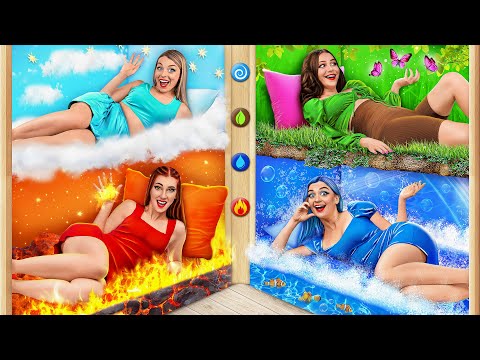 Four Elements Build a Bunk Bed! Fire Girl, Water Girl, Air Girl and Earth Girl by Multi DO Challenge