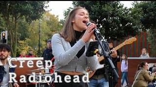 CROWDED STREET STOP IN AMAZEMENT | Radiohead - Creep | Allie Sherlock &amp; The 3 Busketeers