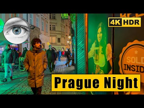 Excursão noturna a pé em Praga no centro histórico 🇨🇿 República Tcheca 4k HDR ASMR