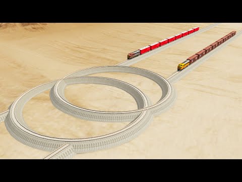 Impossible Weird Overlaping Rail Tracks Vs Trains Crossing - BeamNG.Drive