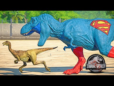 NEW! Superman T-REX vs Batman Indoraptor Dinosaurs Fight 🌍 JURASSIC WORLD EVOLUTION