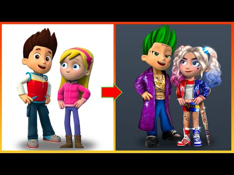 Ryder Pawpatrol And Katie Paw Patrol Glow Up Joker, Harley Quinn - Pawpatrol Art
