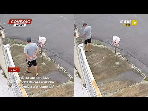 Vídeo: Homem deixa cachorro fazer cocô na porta de casa e vizinha resolve devolver a 'encomenda'.