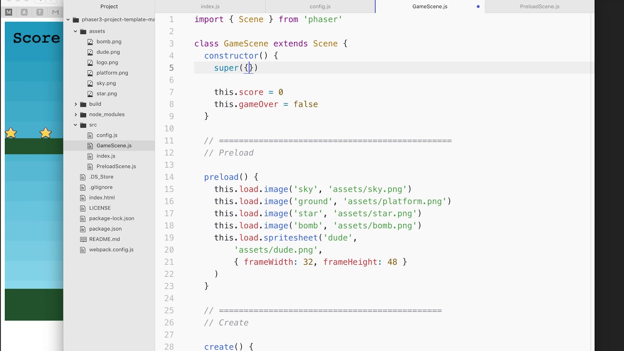 14 Phaser 3 tutorial add preload scene