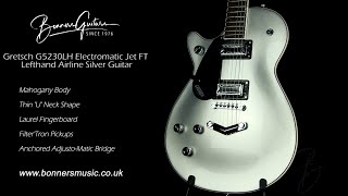 Video thumbnail for Gretsch G5230LH Electromatic Jet FT Lefthand Airline Silver Guitar by Bonners Guitar Store