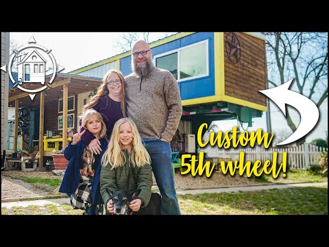 Family living in diy fifth wheel in a Tiny Home Village