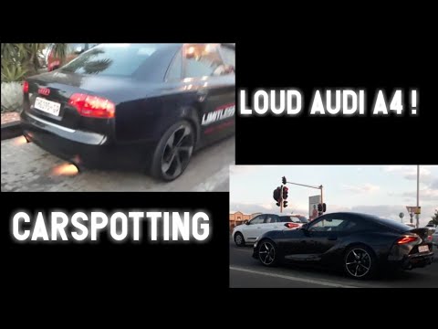Loudest Audi A4 exhaust 2 step flames. Toyota Supra MK5 and Aston Martin Vantage V12