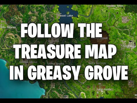 Fortnite - WEEK 5 Challenge!! Follow the treasure map found in Greasy Grove!! location!!