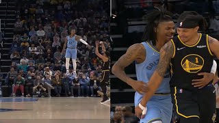 JA MORANT Highest Jump and Try's Block Damion Lee Attempt on Three | Grizzlies vs Warriors