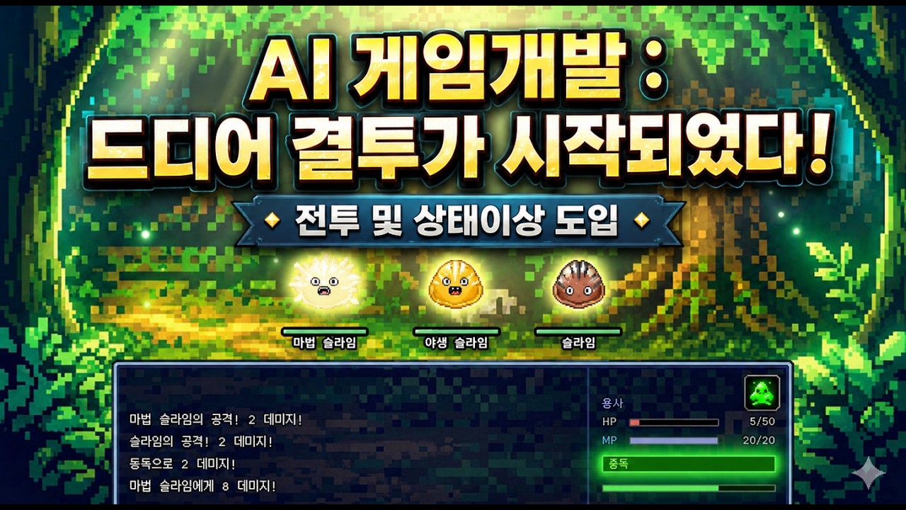 RPG 턴제 전투 시스템 만들기 — 상태이상(중독·수면·혼란), 슬라임 몬스터 AI, ChatGPT 전투 배경 (AI RPG 9편)