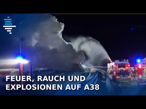 Schwere Explosionen auf A38 nach Unfall