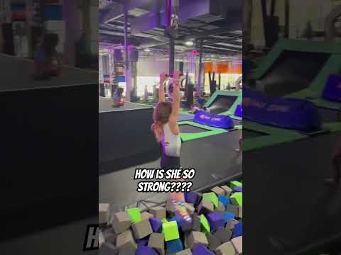 Gymnast takes over sky zone #viral #skyzone #trampolinepark #shortsfeed #shortsviral