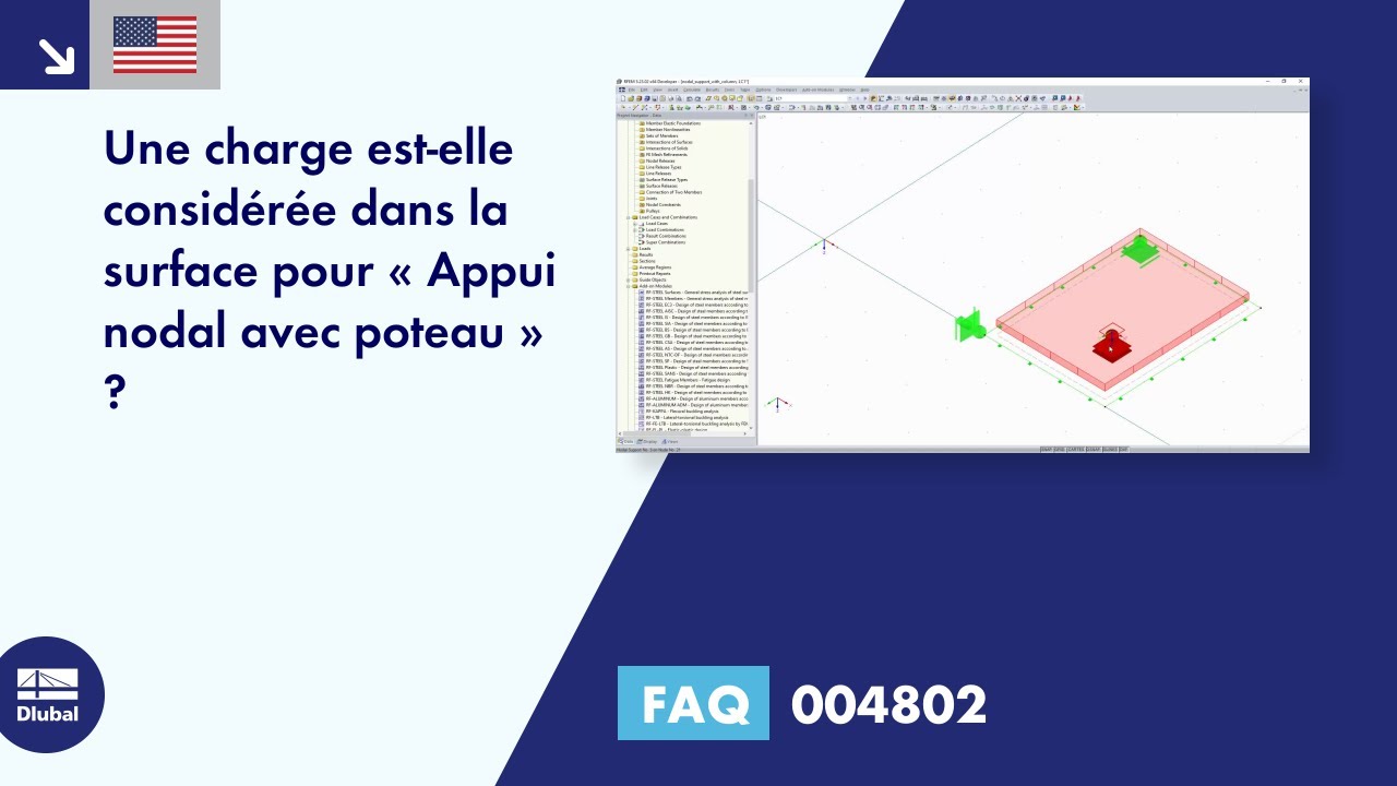 [FR] FAQ 004802 | Une charge est-elle considérée dans la surface pour « Appui nodal avec poteau » ?