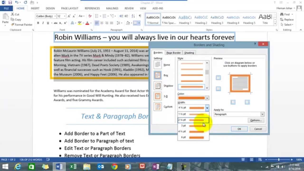 Learn How To Create Text and Paragraph Borders In MS Word