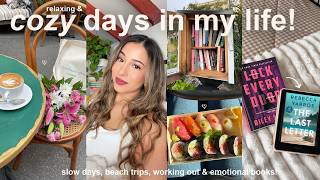 cozy days🌷*READING VLOG* slow mornings, beach day, working out & enjoying my own company!