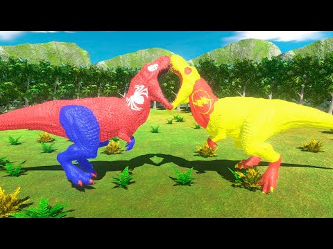 SPIDER MAN VS FLASH T REX DEATH RUN - Animal Revolt Battle Simulator