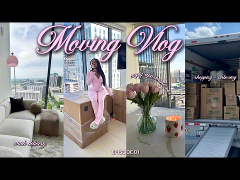 MOVING VLOG 📦  EP. 01 | my first luxury apartment + empty tour + couch unboxing + shopping + etc…