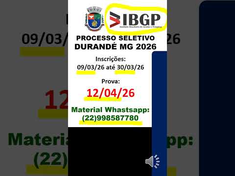 PROCESSO SELETIVO DO MUNICÍPIO DE DURANDÉ MG 2026 | Banca IBGP | Provas anteriores da banca IBGP