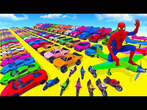 SPIDER-MAN AND SUPERHEROES RACE THE IMPOSSIBLE MEGA RAMP DEEPEST HOLE PARKOUR CHALLENGE GTA 5