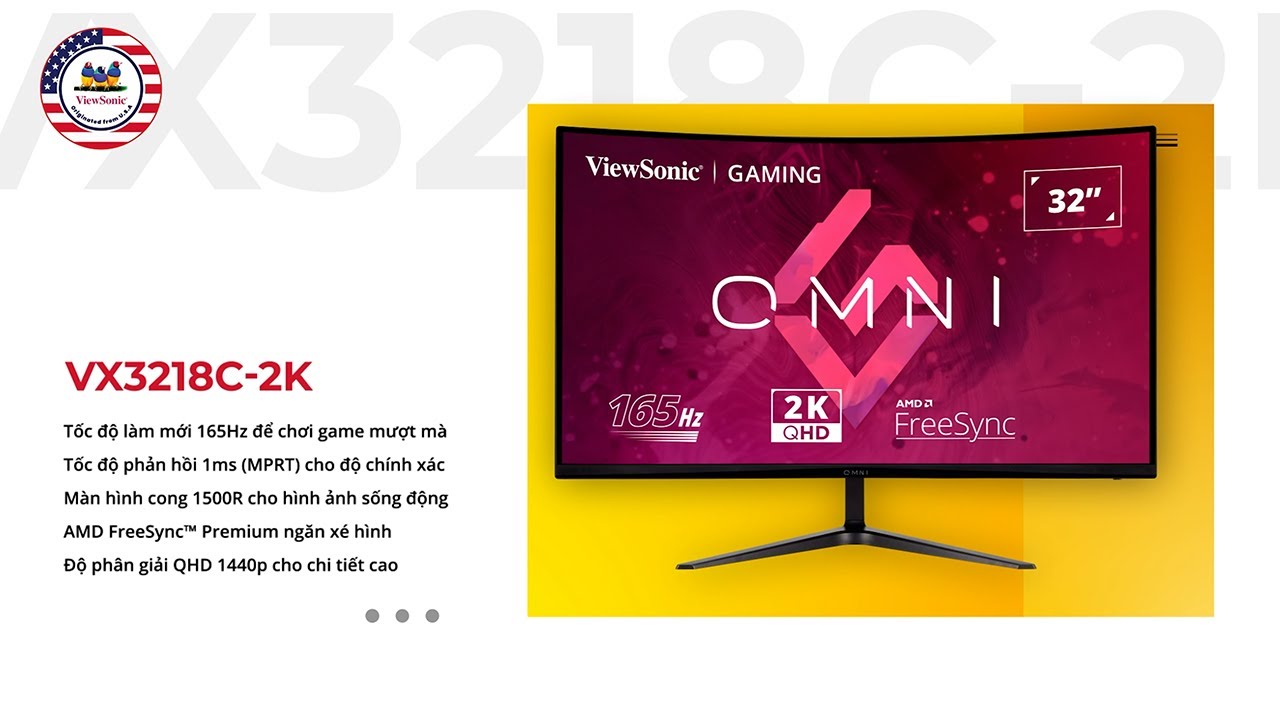 Màn hình cong Viewsonic VX3218C-2K gaming 32 inch, 165Hz, QHD, 1ms, AMD FreeSync™ Premium