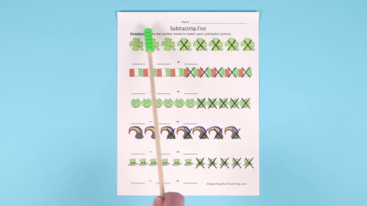 Subtracting Five Writing Equations Worksheet
