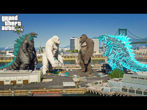 Legendary Godzilla, George Rampage vs Godzilla Earth, Kong 2021 - Epic Fight ( GTA V Mods )
