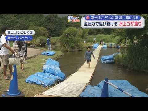 YouTube Video 【天気】気分は猿飛佐助？　忍法「水上ゴザ渡りの術」?　水上に浮かべたゴザを走り25m先の対岸までたどり着けるか　静岡・富士市
