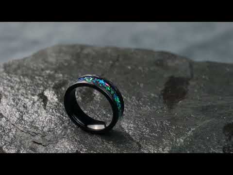 THE STARRY SKY - Black Tungsten Wedding Rings With Blue Opal
