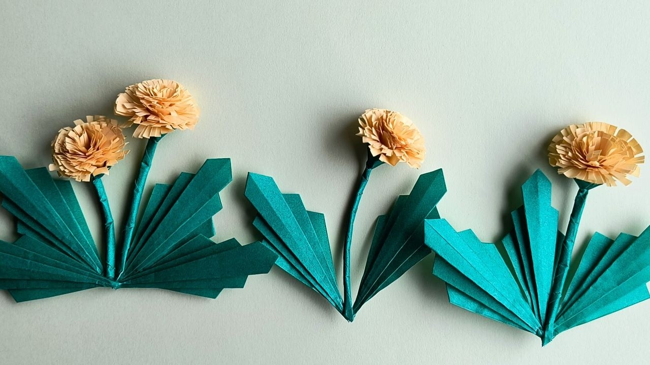 【立体折り紙】たんぽぽの作り方 How to make an origami dandelion.