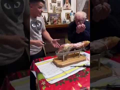 Italian grandpa can’t stand how grandson cuts prosciutto