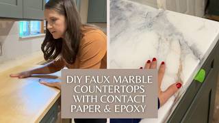 DIY Faux Marble Countertops with Contact Paper and Epoxy