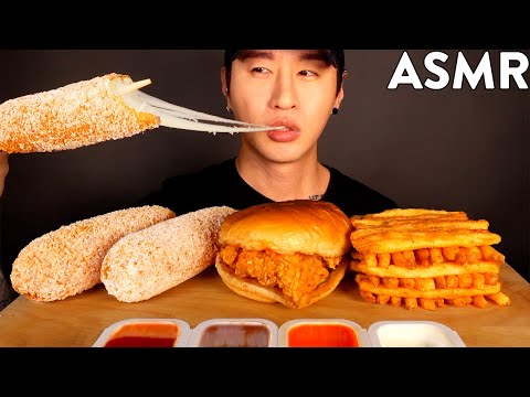 ASMR MOZZARELLA CORN DOGS & CHICKEN SANDWICH MUKBANG (No Talking) EATING SOUNDS | Zach Choi ASMR