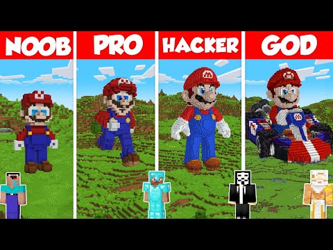 Mario Statue Build Battle Challenge - Noob vs Pro vs Hacker vs God - Minecraft Animation