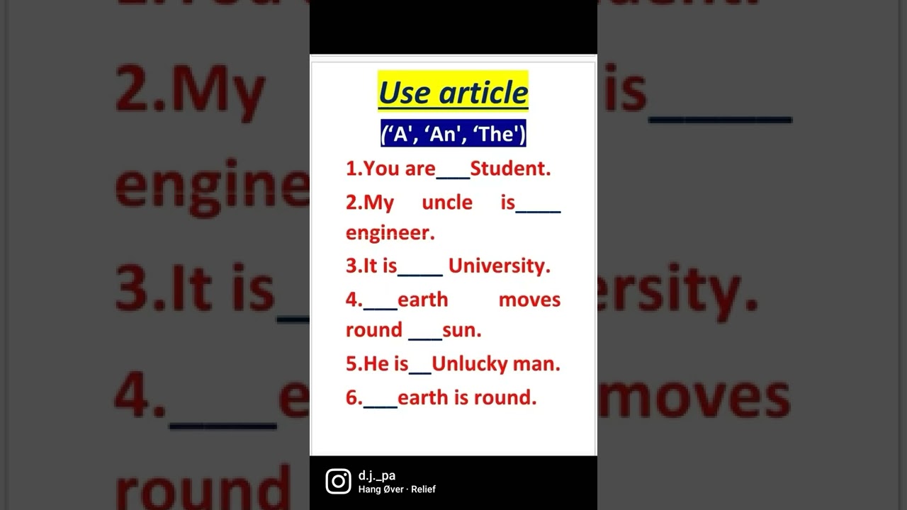 USE ARTICLE #ENGLISH #GRAMMAR #EXAM PREPARATION