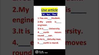 USE ARTICLE #ENGLISH #GRAMMAR #EXAM PREPARATION