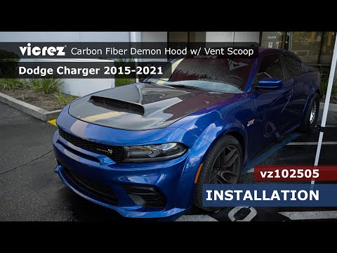 Vicrez Carbon Fiber Demon Hood w/ Vent Scoop vz102505 | Dodge Charger 2015-2023 | Installation
